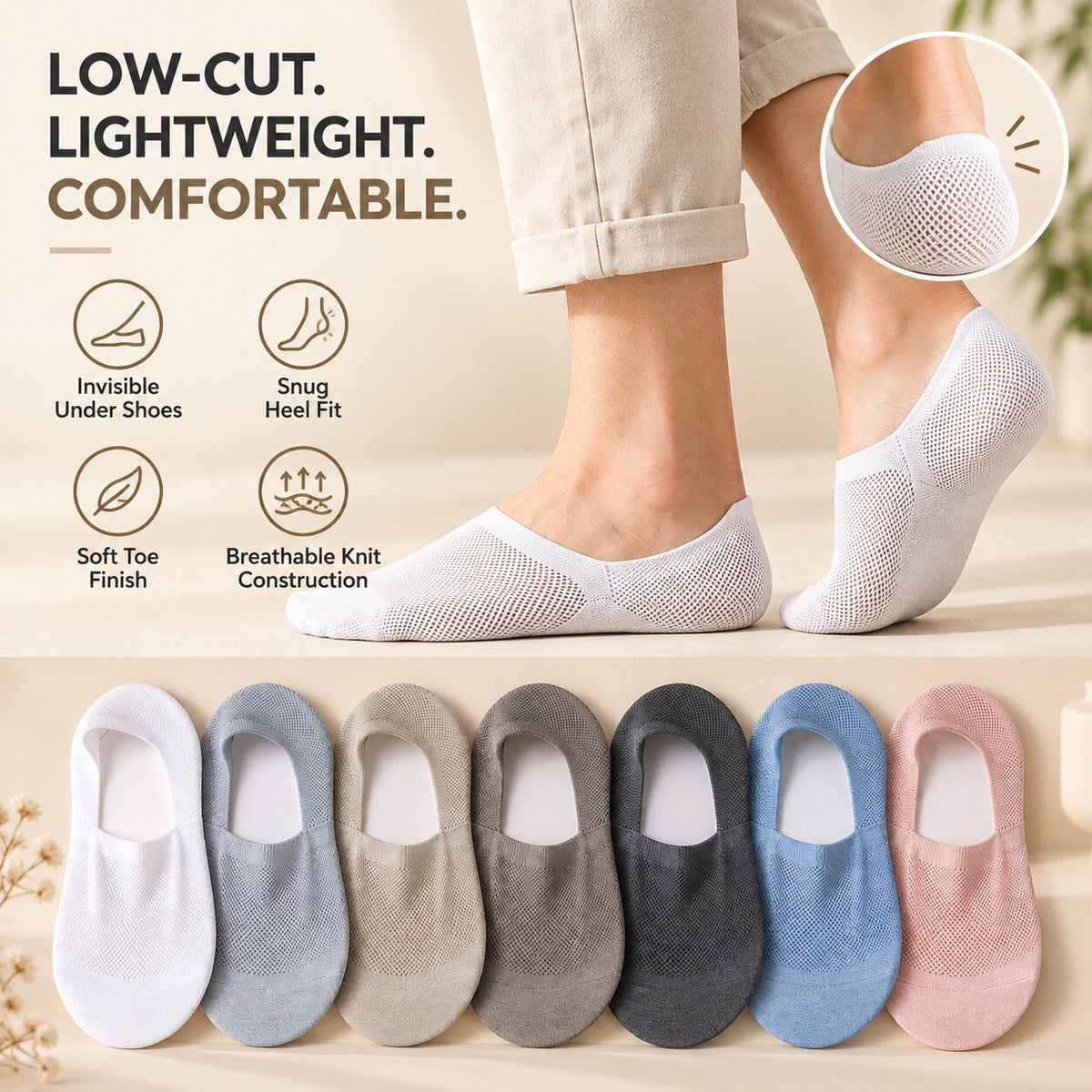 Premium Breathable Reinforced No-Show Socks