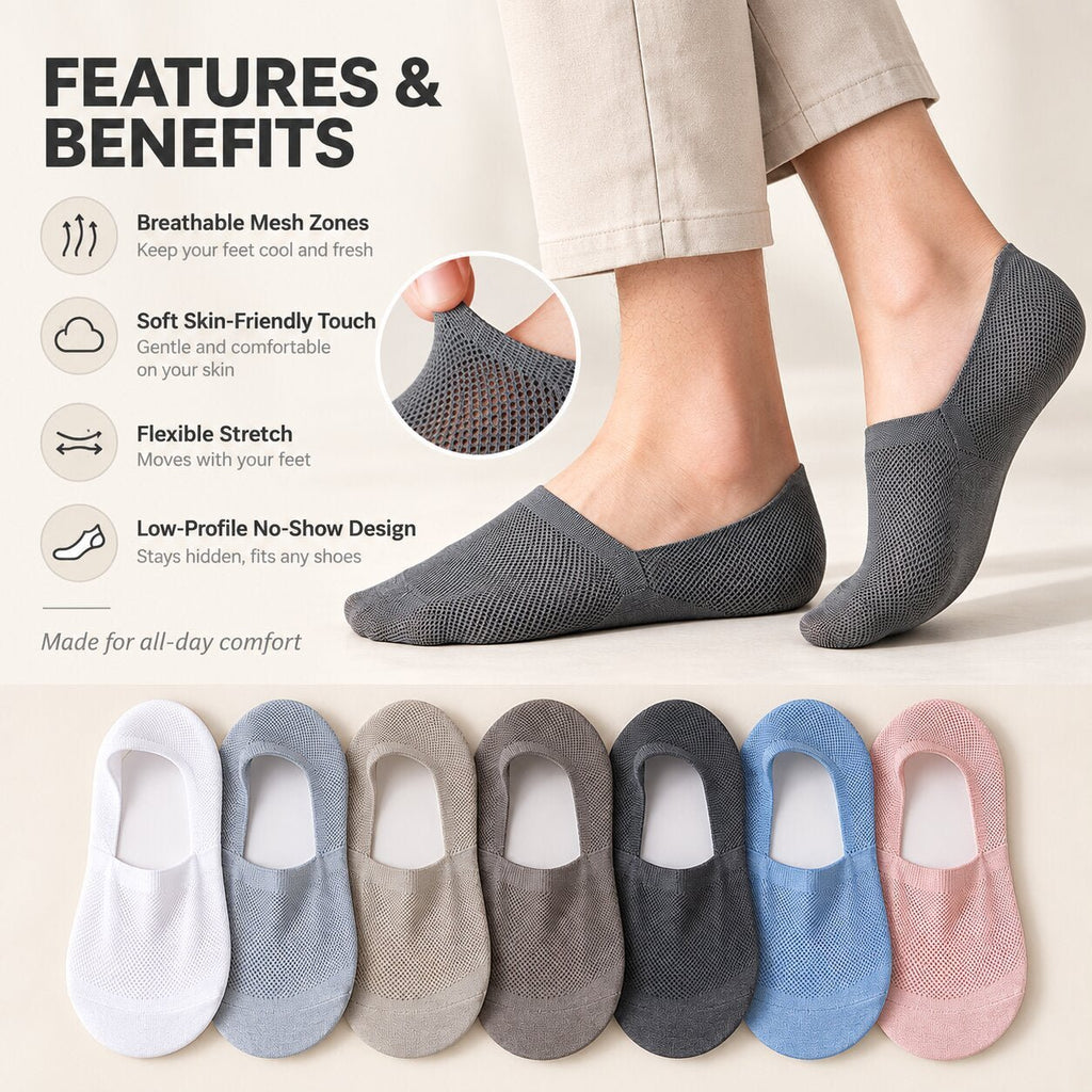 Premium Breathable Reinforced No-Show Socks