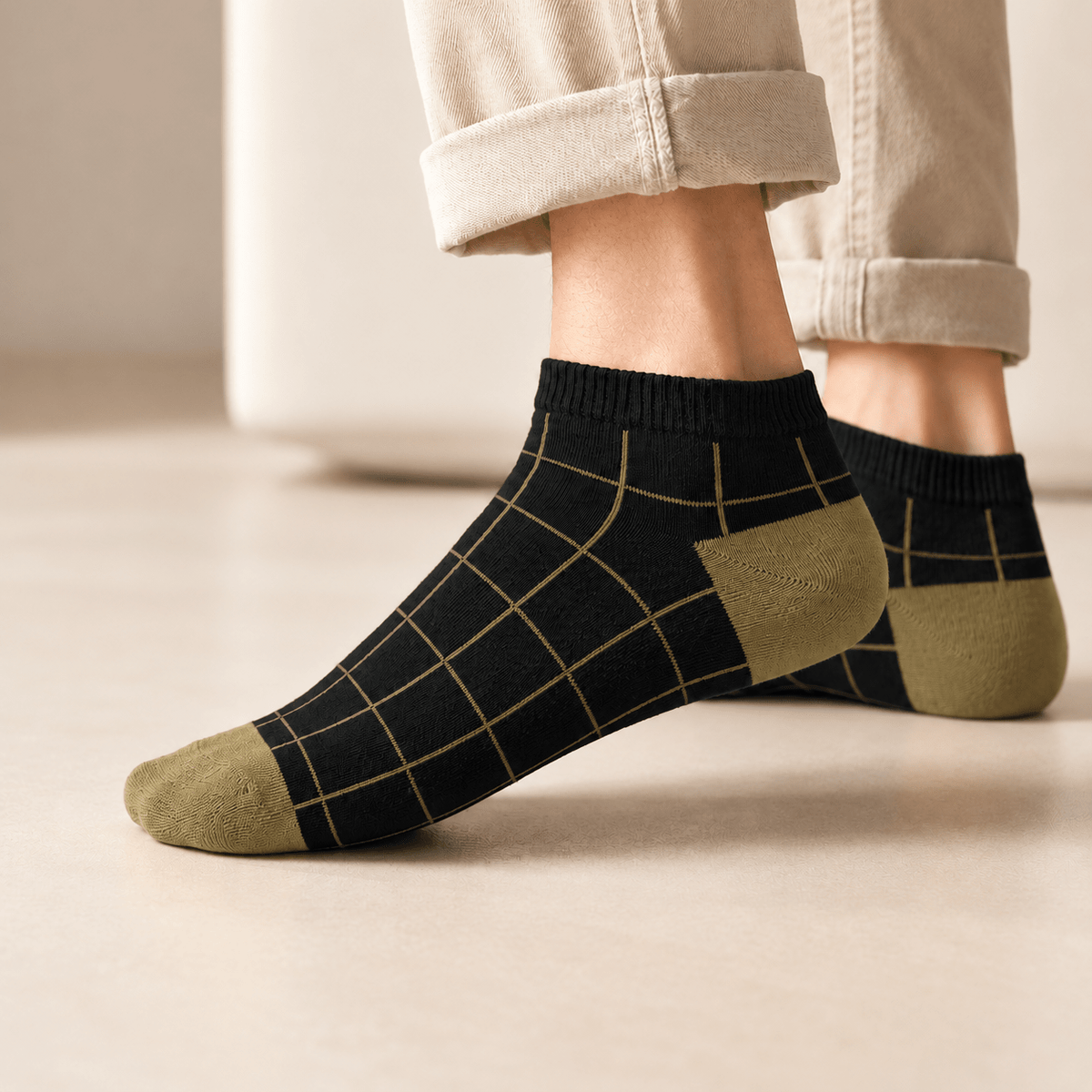 Premium Vintage Edition Black / Olive checked ankle socks