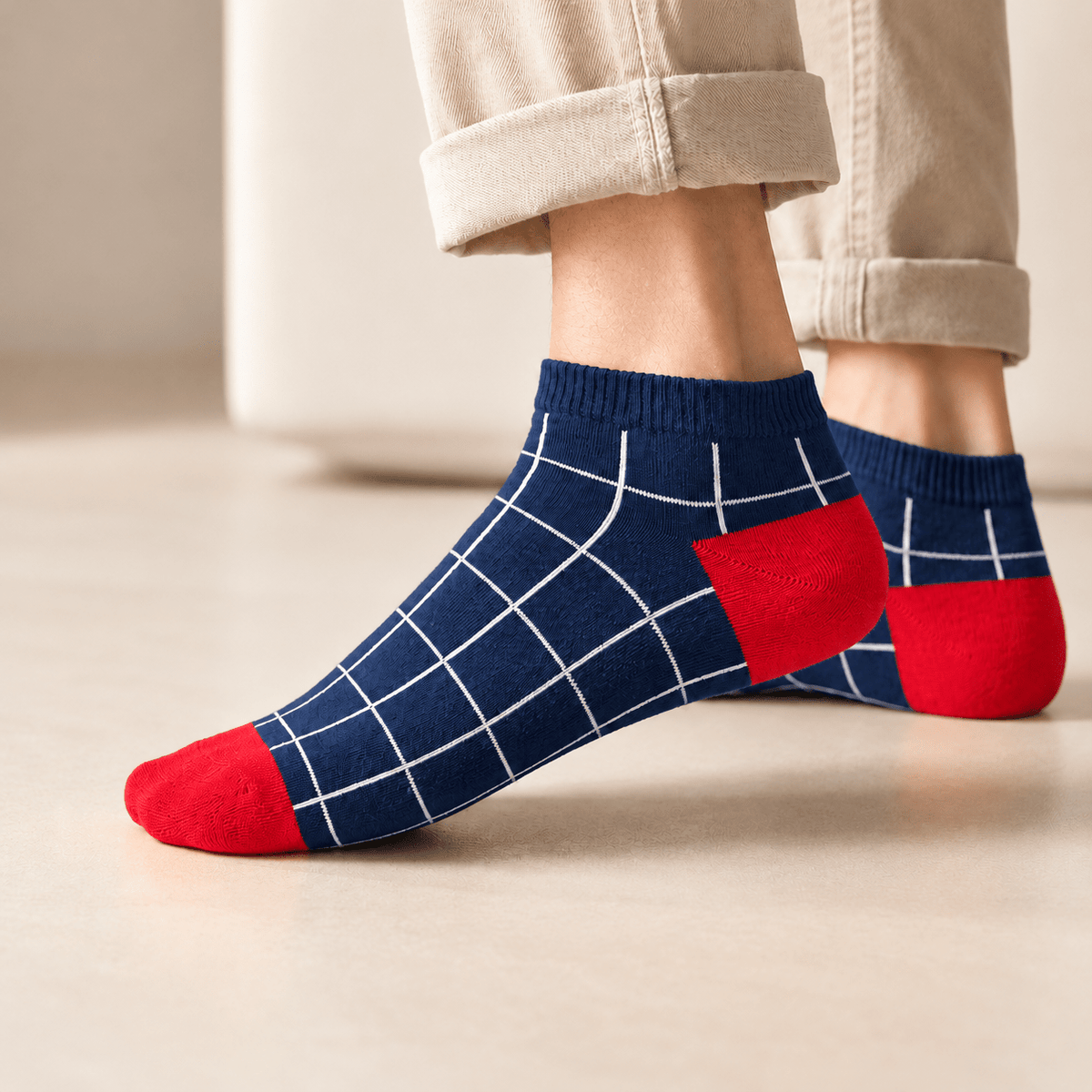 Premium Vintage Edition Navy / Red checked ankle socks